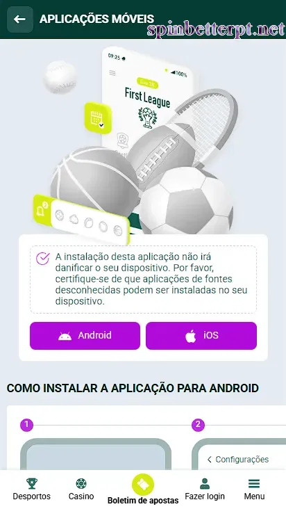 Aplicação móvel SpinBetter para Android e iOS